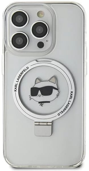 Karl Lagerfeld iPhone 15 Pro Max Ring Stand Choupette Head MagSafe Σκληρή Θήκη με Πλαίσιο Σιλικόνης και MagSafe - Διάφανη / Silver - KLHMP15XHMRSCHH