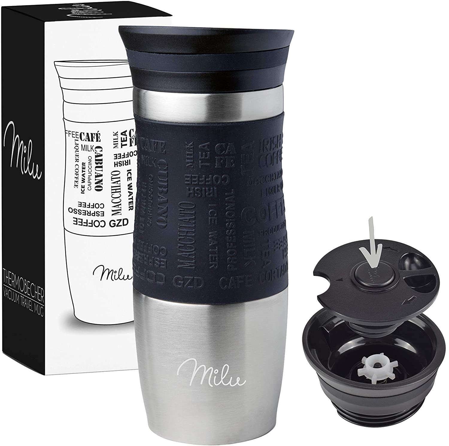 Milu T1 Κούπα Θερμός Από Ανοξείδωτο Ατσάλι - 100% Στεγανή - 370 ml - Black - 6017