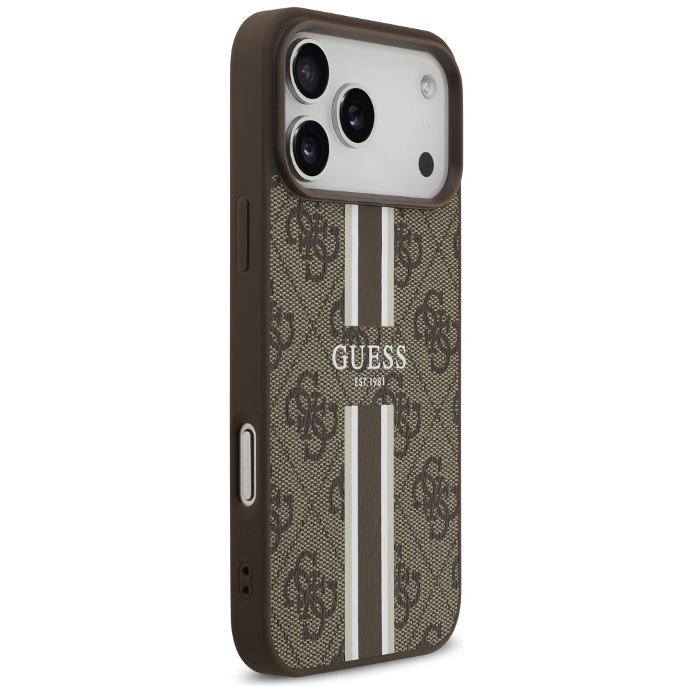 Guess iPhone 17 Pro Max - 4G Printed Stripes MagSafe - Θήκη με Επένδυση Συνθετικού Δέρματος - Brown - GUHMP17XP4RPSW