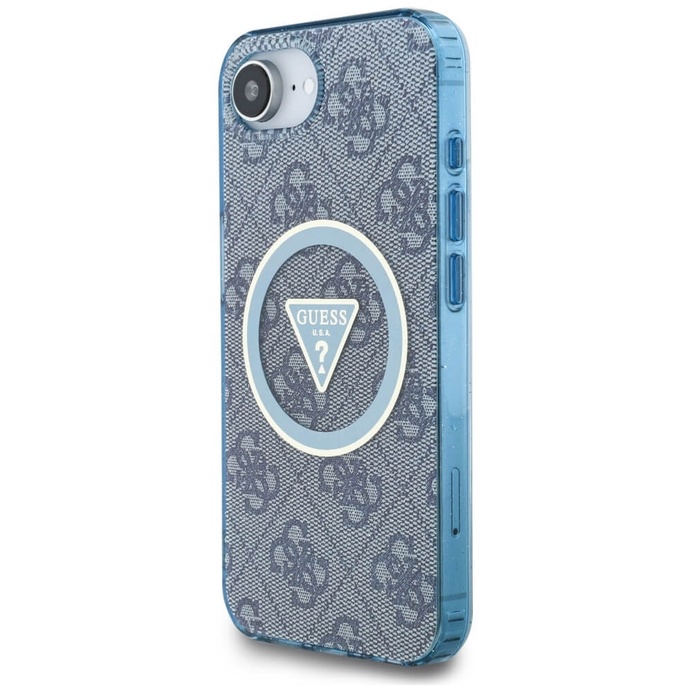 Guess iPhone 16e - IML Metal Glitter 4G Circle Triangle MagSafe - Σκληρή Θήκη με Πλαίσιο Σιλικόνης και MagSafe - Blue - GUHMPSE4HG4PRTGB