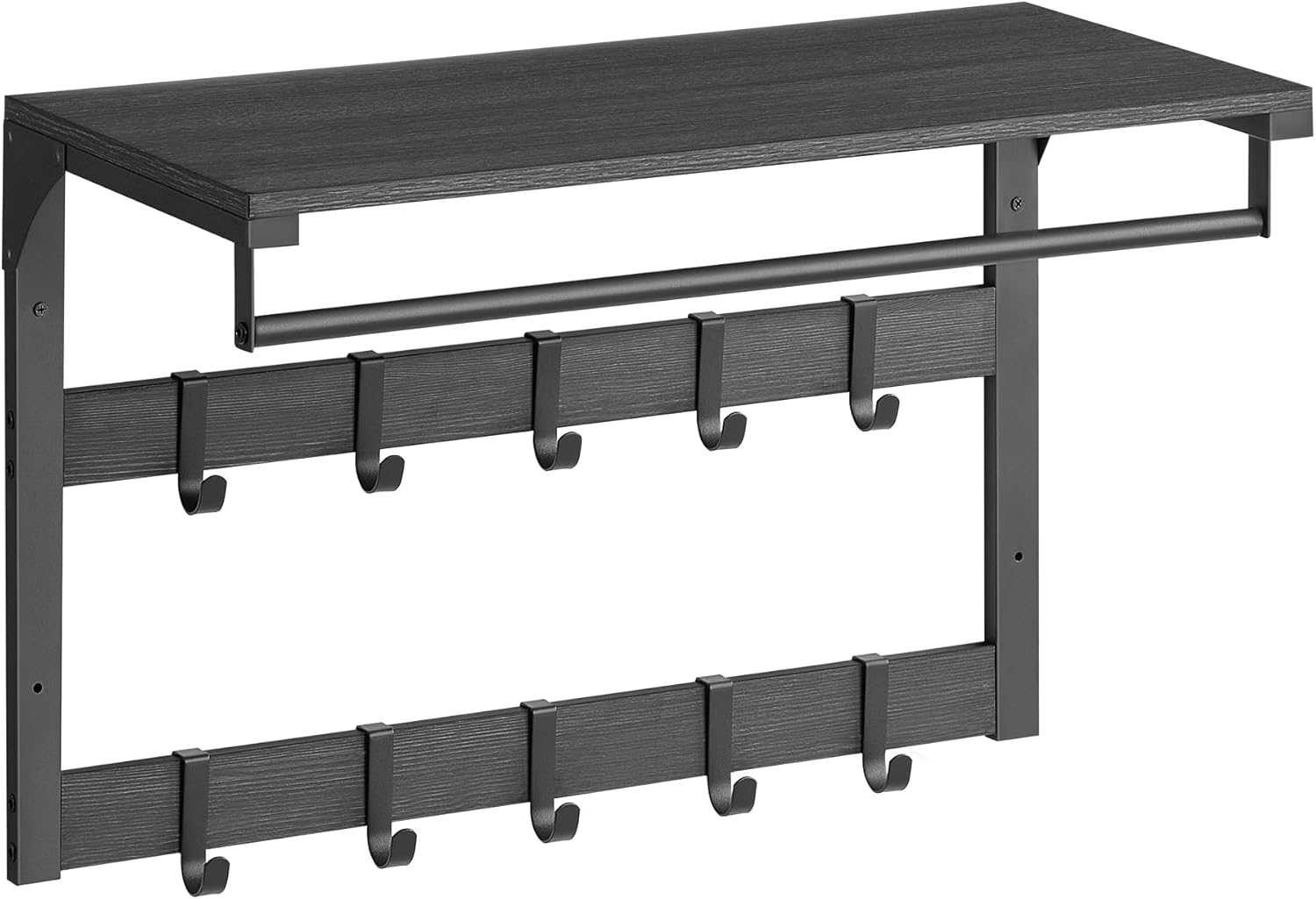Vasagle Επιτοίχια Κρεμάστρα με 10 Αφαιρούμενους Γάντζους - 30 x 65 x 42 cm - Anthracite Grey / Black - LCR101B04