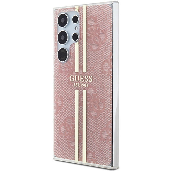Guess Samsung Galaxy S24 Ultra - IML 4G Gold Stripe Σκληρή Θήκη με Πλαίσιο Σιλικόνης - Pink - GUHCS24LH4PSEGP