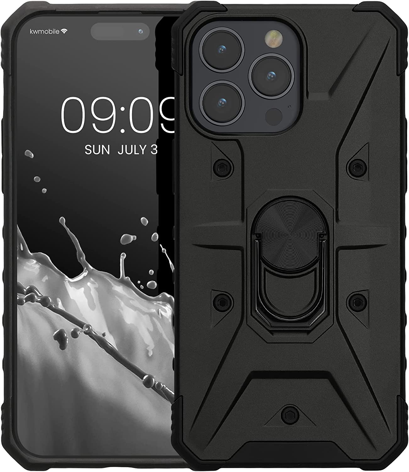 KW iPhone 14 Pro Max Hybrid Σκληρή Θήκη με Πλαίσιο Σιλικόνης TPU και Δαχτυλίδι Συγκράτησης - Black - 60636.01