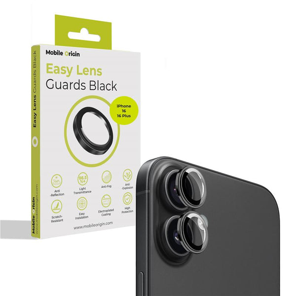 Mobile Origin Easy Lens Guards iPhone 16 / iPhone 16 Plus - Προστασία Κάμερας - Αντιχαρακτικό Γυαλί - Black