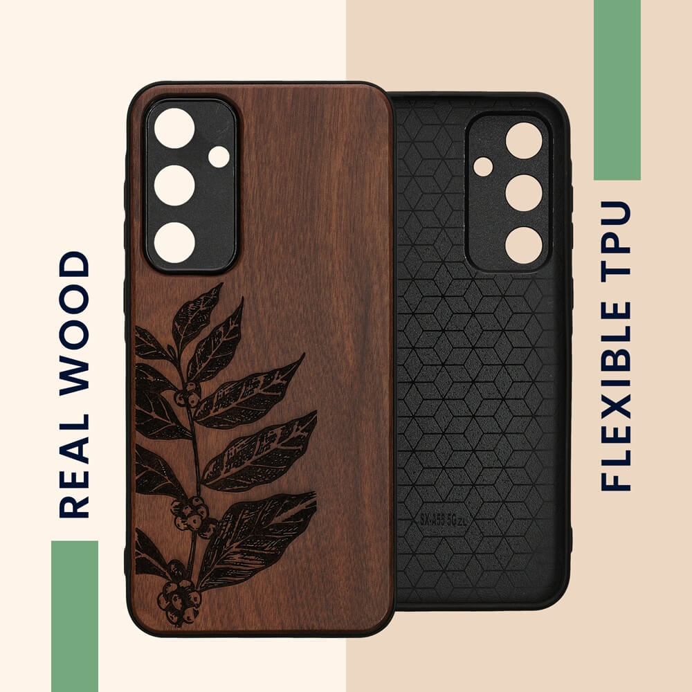 KW Samsung Galaxy A55 5G Θήκη από Φυσικό Ξύλο - Design Leaf Branch - Dark Brown