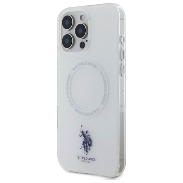 US Polo iPhone 16 Pro - IML Ring - MagSafe Σκληρή Θήκη με Πλαίσιο Σιλικόνης - White - USHMP16LHOCLDPW
