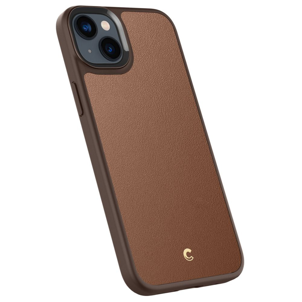 Spigen Cyrill iPhone 14 Plus / iPhone 15 Plus Kajuk Mag Θήκη με Επένδυση Συνθετικού Δέρματος και MagSafe - Saddle Brown