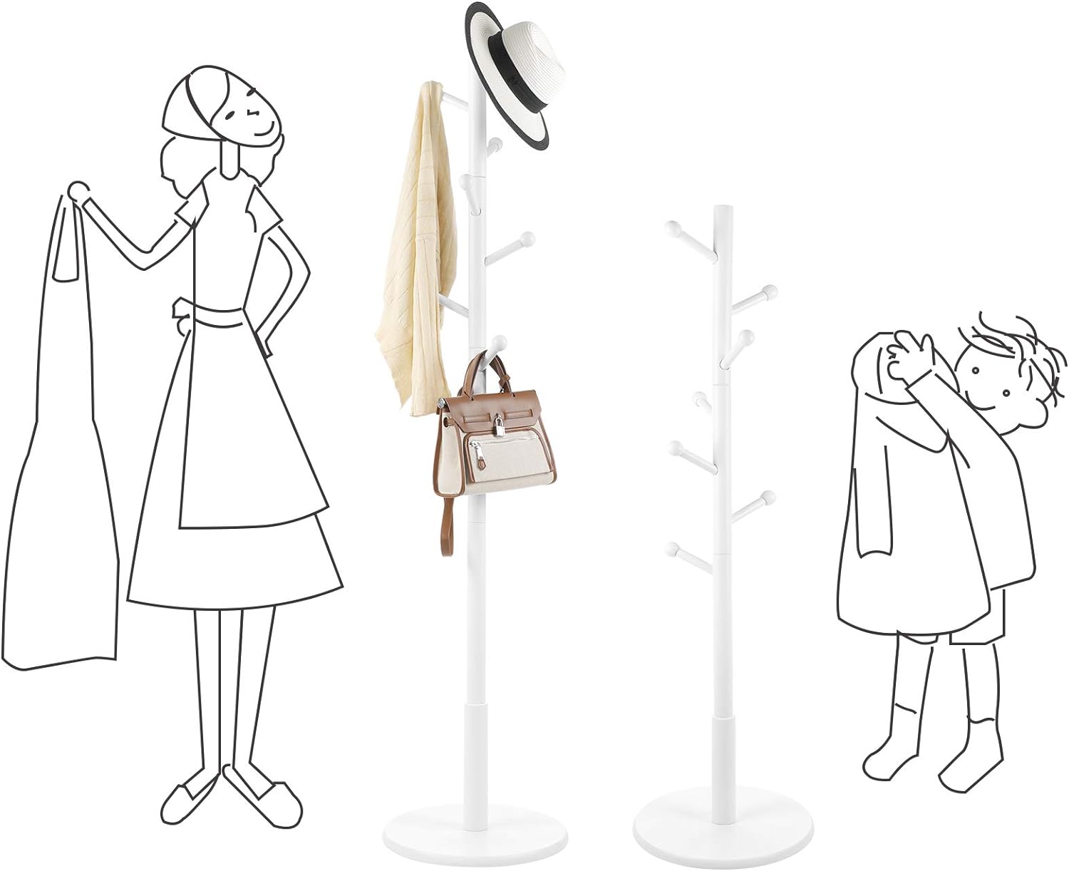 Vasagle Επιδαπέδια Κρεμάστρα με 7 Στρογγυλεμένους Γάντζους - 175 cm - White - RCR07WT