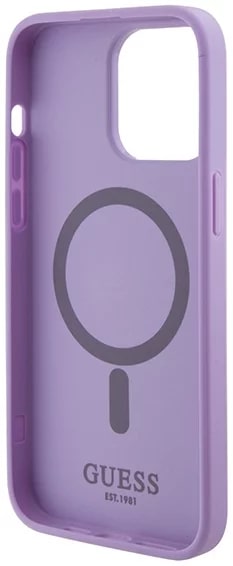 Guess iPhone 15 Pro Saffiano MagSafe Σκληρή Θήκη με Πλαίσιο Σιλικόνης και MagSafe - Purple - GUHMP15LPSAHMCU