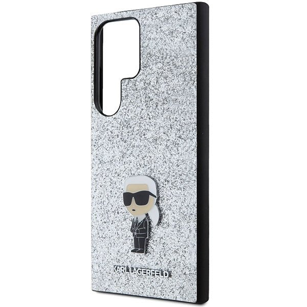 Karl Lagerfeld Samsung Galaxy S24 Ultra - Fixed Glitter Ikonik Logo Metal Pin - Σκληρή Θήκη με Πλαίσιο Σιλικόνης - Silver - KLHCS24LGCNPSG
