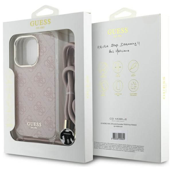 Guess iPhone 16 Pro - Crossbody Cord 4G Print - Σκληρή Θήκη με Πλαίσιο Σιλικόνης και Λουράκι - Pink - GUHCP16LHC4SEP