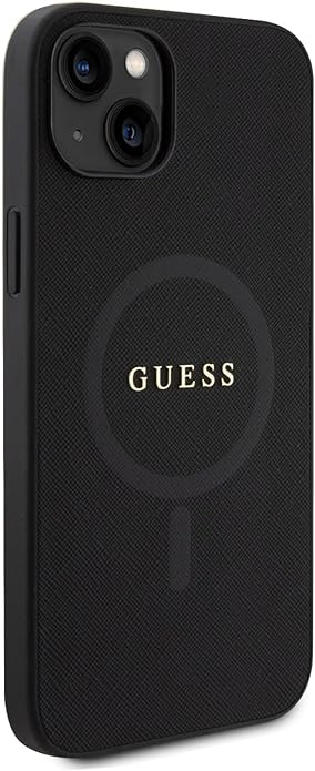 Guess iPhone 15 Saffiano MagSafe Σκληρή Θήκη με Πλαίσιο Σιλικόνης και MagSafe - Black - GUHMP15SPSAHMCK
