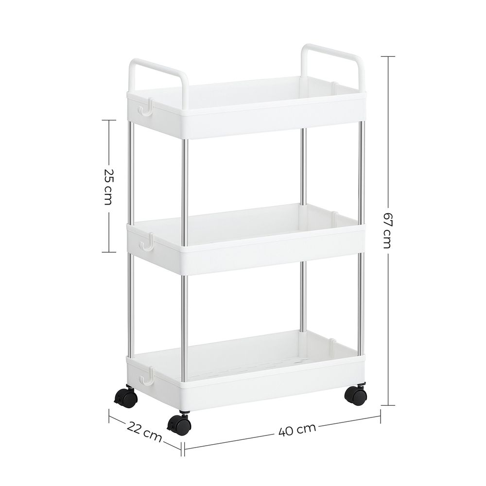 Songmics Πλαστικό Καρότσι Εξοικονόμησης Χώρου για Οργάνωση και Αποθήκευση με 3 Ράφια - 22 x 40 x 67 cm - White - KSC019W01