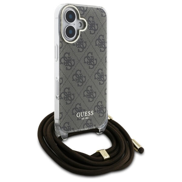Guess iPhone 16 - Crossbody Cord 4G Print - Σκληρή Θήκη με Πλαίσιο Σιλικόνης και Λουράκι - Brown- GUHCP16SHC4SEW