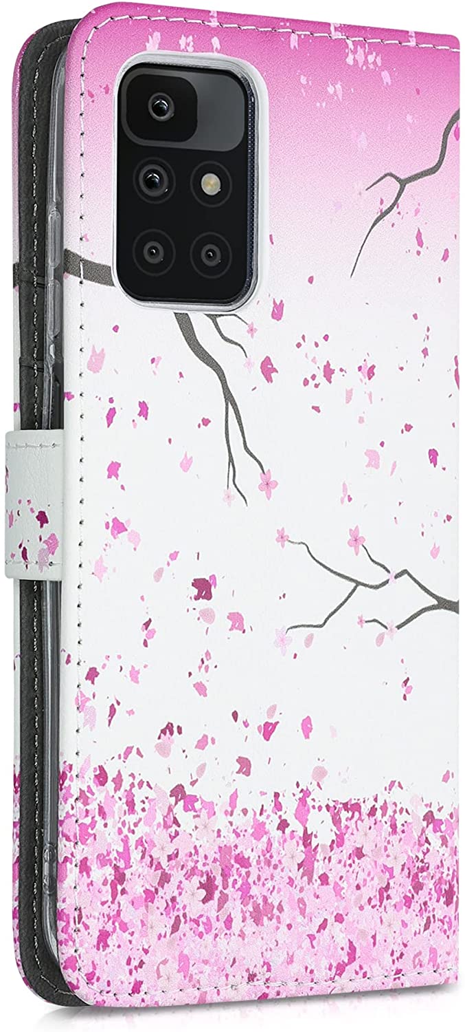 KW Xiaomi Redmi 10 Θήκη Πορτοφόλι Stand - Design Cherry Blossoms - Light Pink / Dark Brown / White - 56150.04