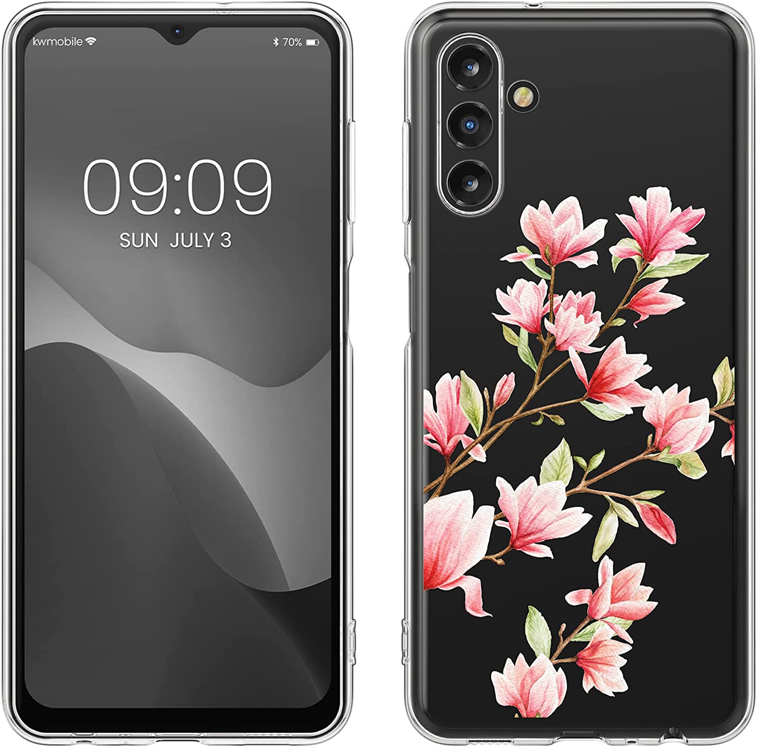 KW Samsung Galaxy A13 5G Θήκη Σιλικόνης TPU - Design Magnolia - Pink / White - Διάφανη - 60159.01