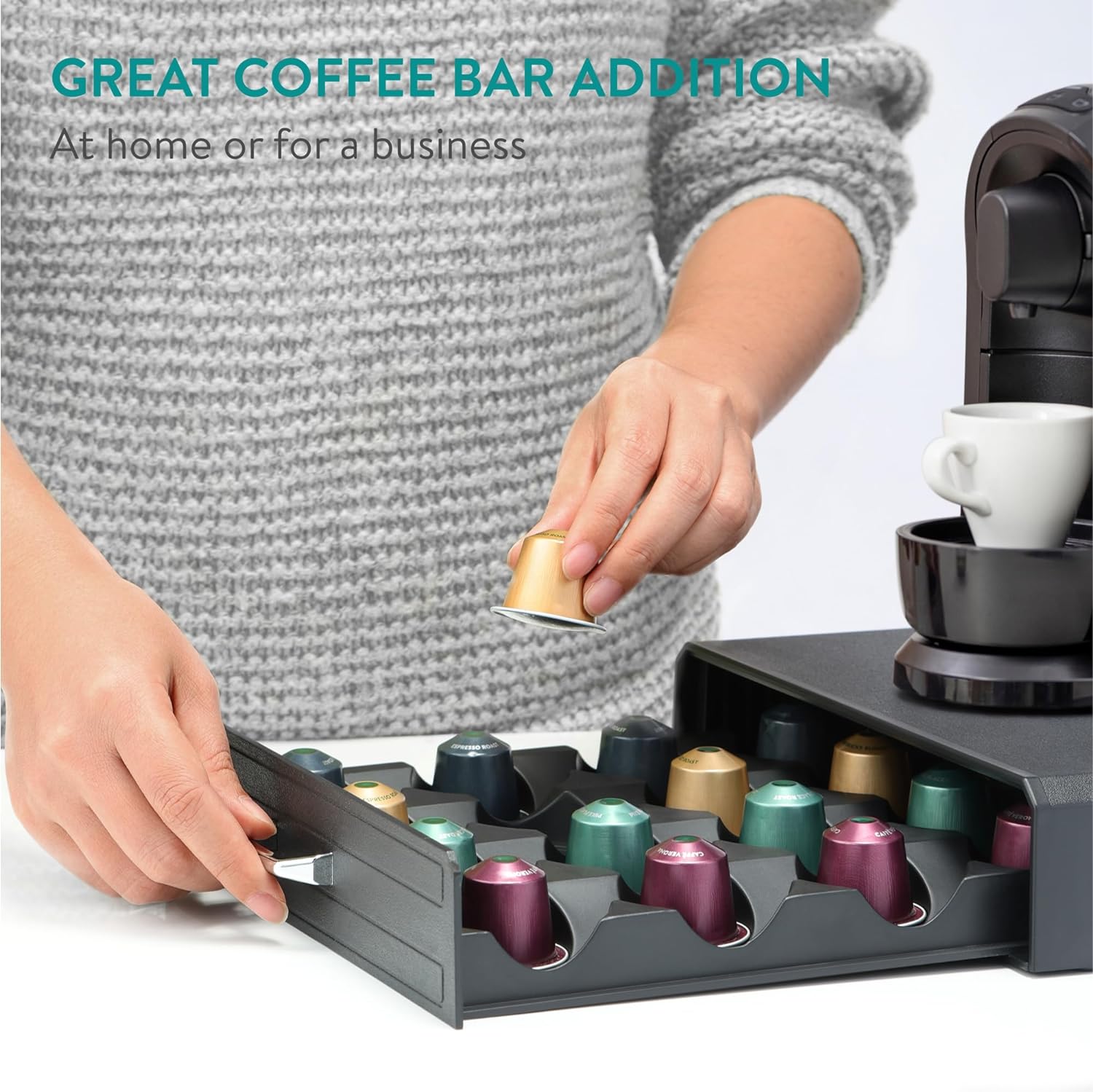 Navaris Συρτάρι για Κάψουλες Nespresso Vertuo / Βάση για Καφετιέρα - Black - 61701.01