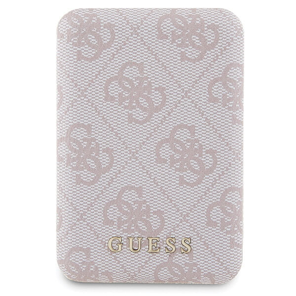 Guess iPhone 15 Pro - 4G Metal Logo Σετ MagSafe Σκληρή Θήκη με Επένδυση Συνθετικού Δέρματος και Powerbank 5000mAh - Pink - GUBPM5P15L4GEMGP