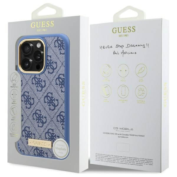Guess iPhone 16 Pro 4G Logo Plate MagSafe Θήκη με Επένδυση Συνθετικού Δέρματος και MagSafe - Blue - GUHMP16LU4GPRB