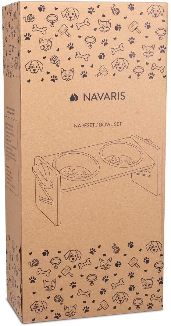 Navaris 2 Μπολ Φαγητού με Ρυθμιζόμενη Ξύλινη Βάση για Κατοικίδια - Brown - 51308.02