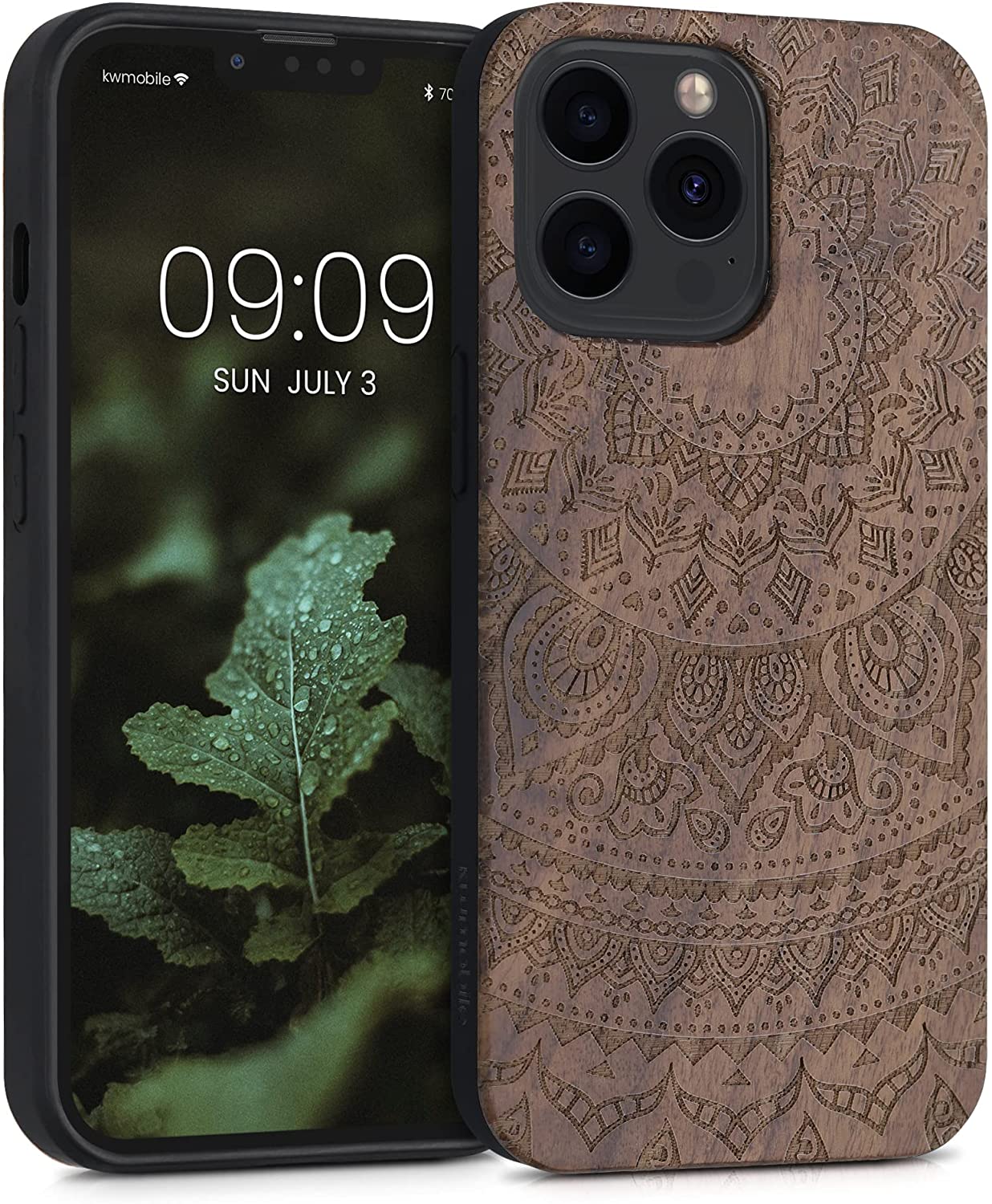 KW iPhone 13 Pro Θήκη από Φυσικό Ξύλο Design Indian Sun - Dark Brown - 55967.07