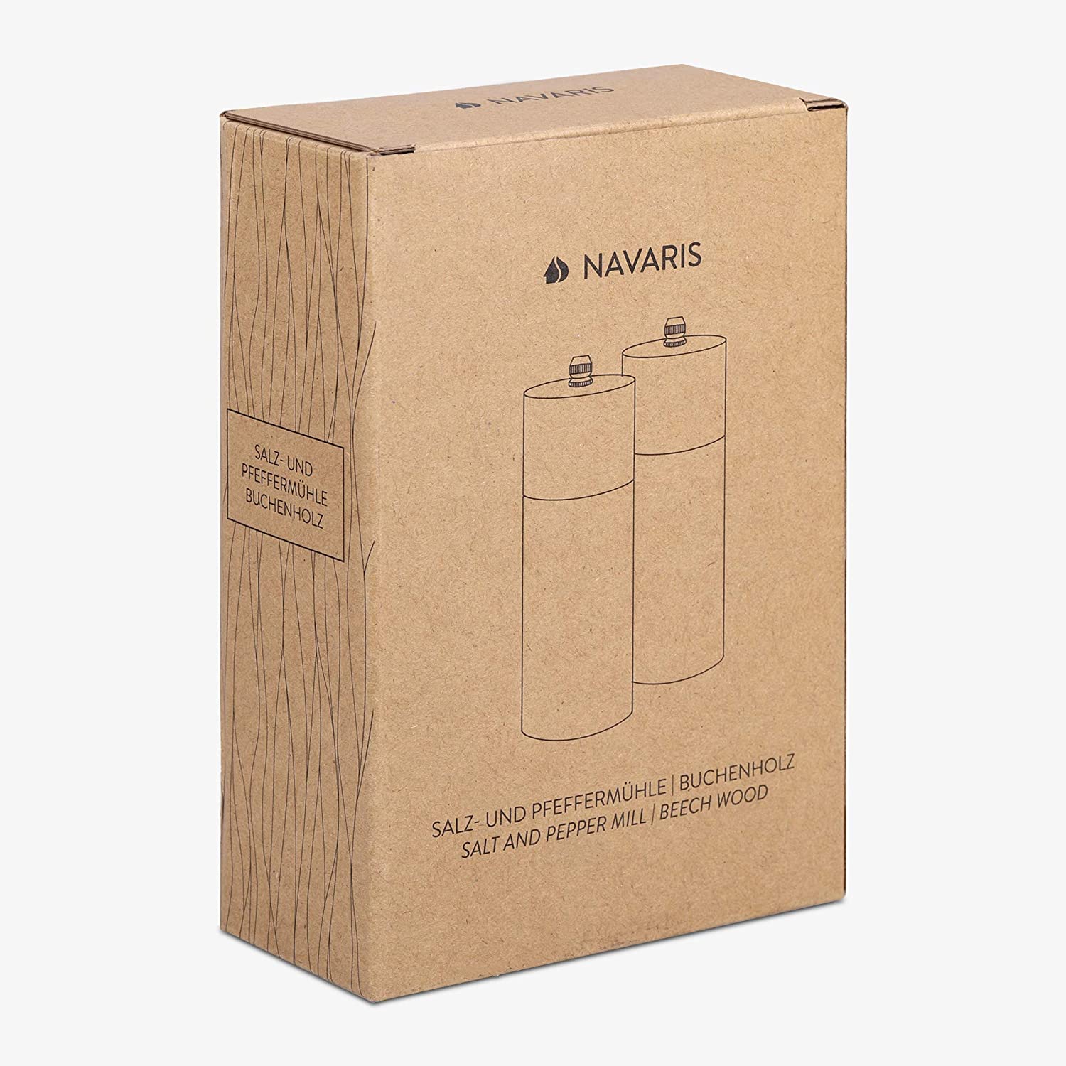 Navaris Salt and Pepper Mill Set Σετ Μύλων Αλάτι και Πιπέρι - Beech Wood - 49616.04