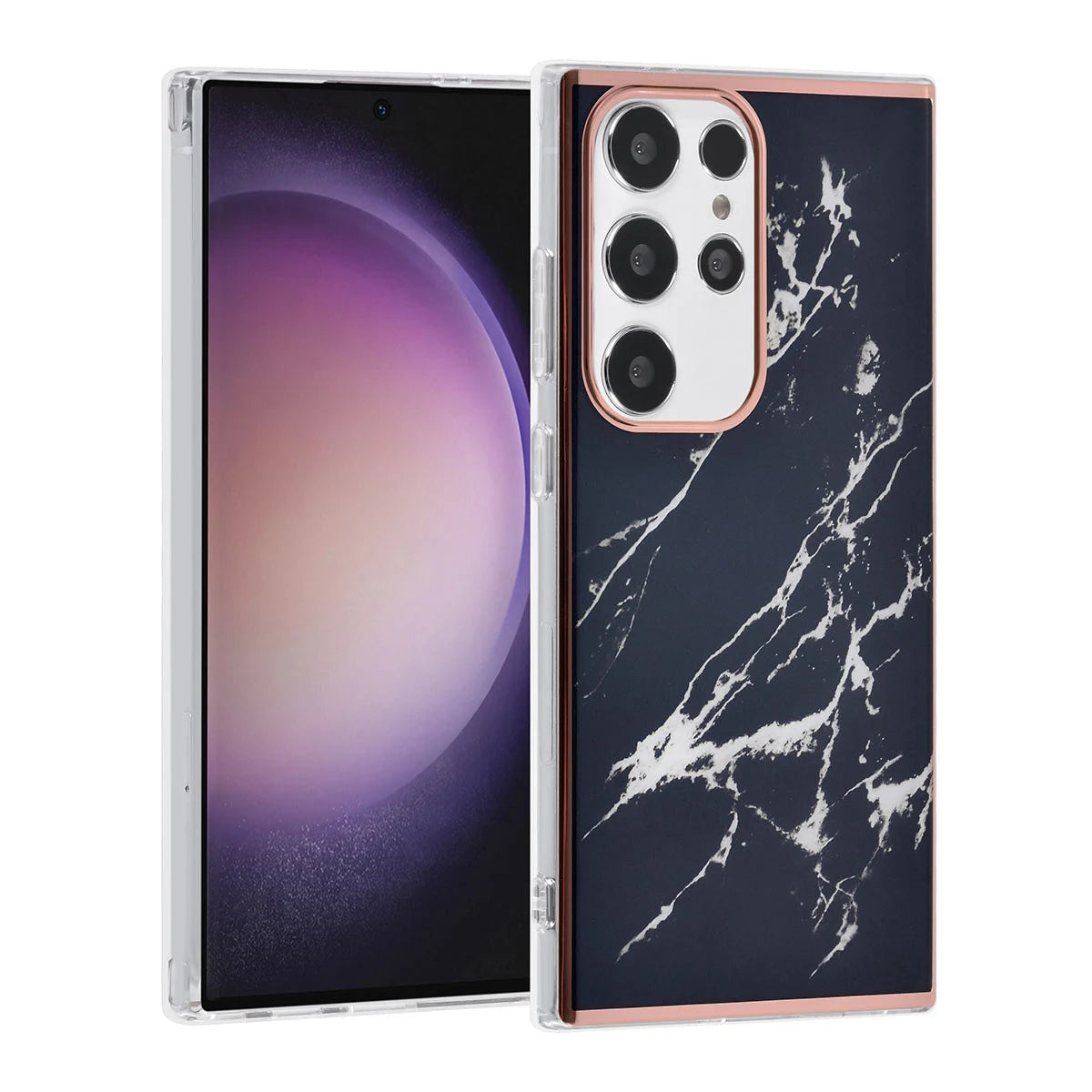 Tuniq Samsung Galaxy S24 Ultra - Σκληρή Θήκη με Πλαίσιο Σιλικόνης - Σχέδιο Μάρμαρο - Μαύρη