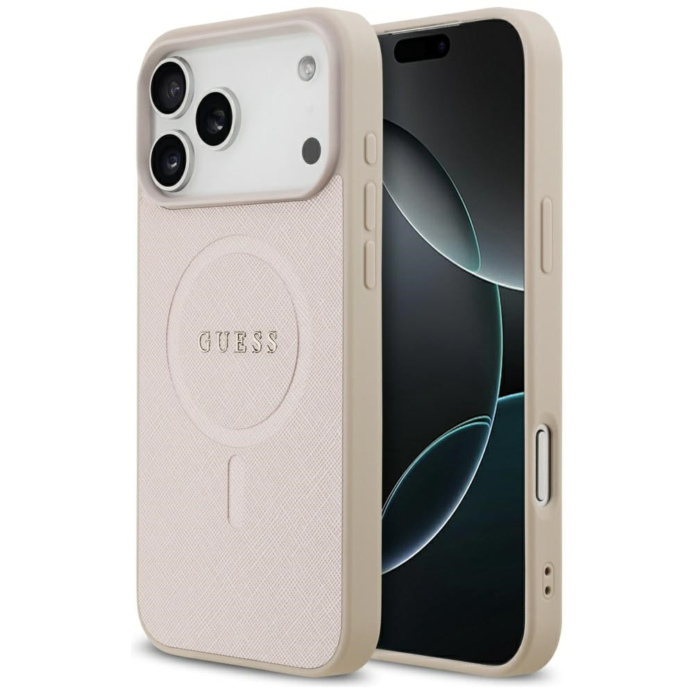 Guess iPhone 17 Pro Max - Saffiano Classic Logo MagSafe - Σκληρή Θήκη με Πλαίσιο Σιλικόνης και Επένδυση Οικολογικού Δέρματος - Pink - GUHMP17XPSAHMCP