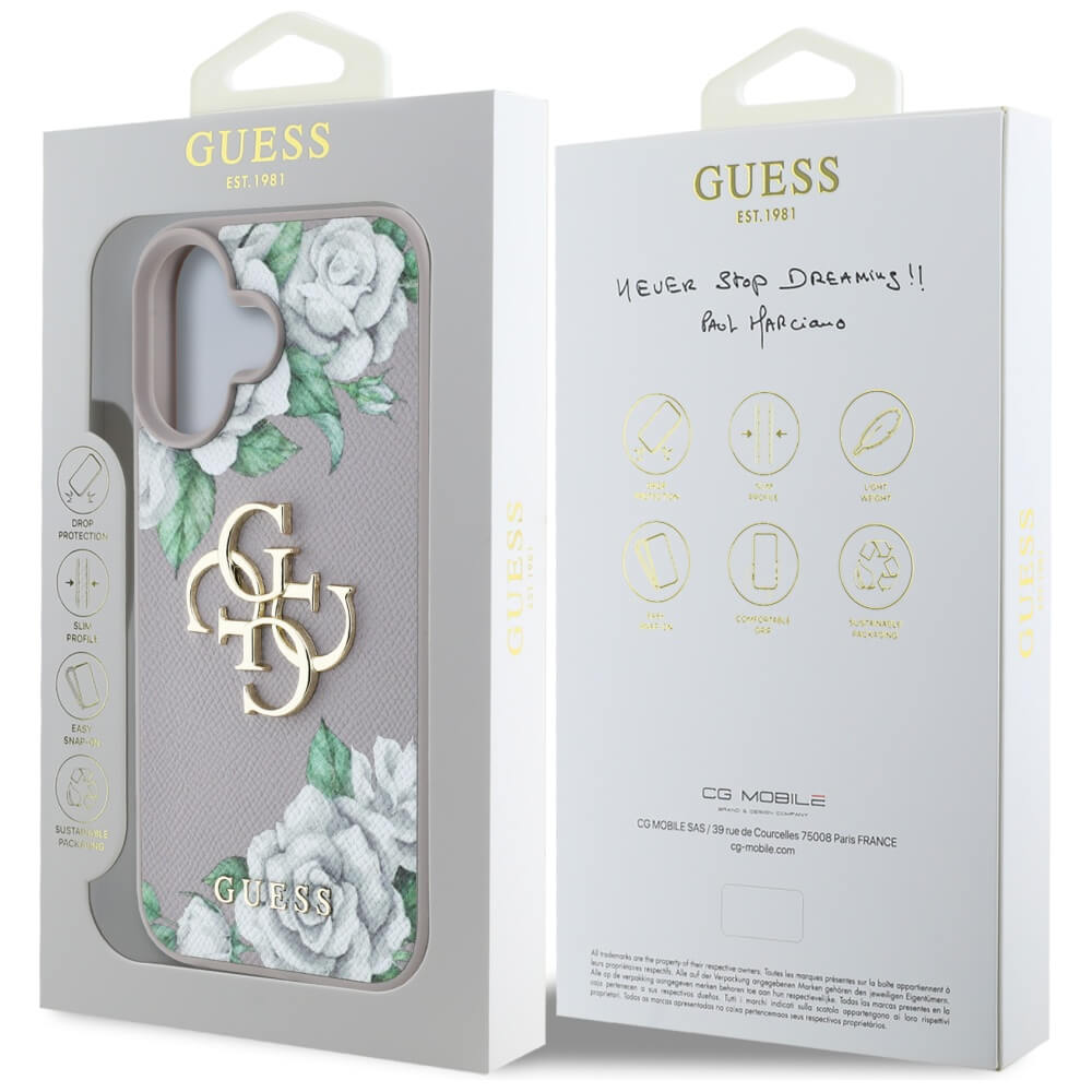 Guess iPhone 16 - Grained Roses Big 4G Logo - Σκληρή Θήκη με Επένδυση από Οικολογικό Δέρμα - Purple - GUHCP16SPGROP4MU