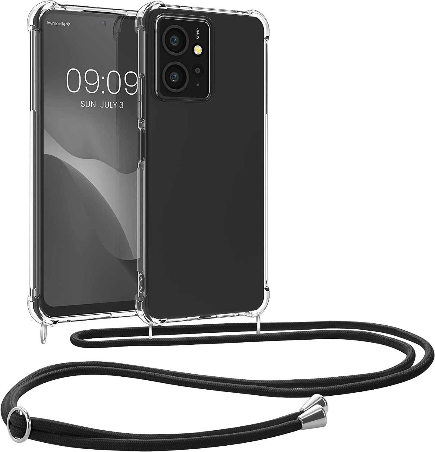 KW Xiaomi Redmi Note 12 4G Θήκη Σιλικόνης TPU με Λουράκι - Διάφανη / Black - 61172.01