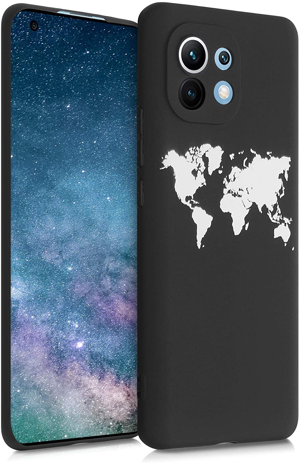 KW Xiaomi Mi 11 Θήκη Σιλικόνης TPU Design World Map Outline - Black / White - 54378.01