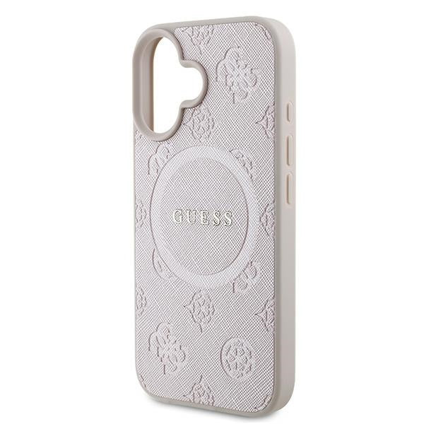 Guess iPhone 16 Plus - Saffiano Peony Classic Logo - MagSafe Σκληρή Θήκη με Πλαίσιο Σιλικόνης και Συνθετικό Δέρμα - Pink - GUHMP16MPSAPSMEP