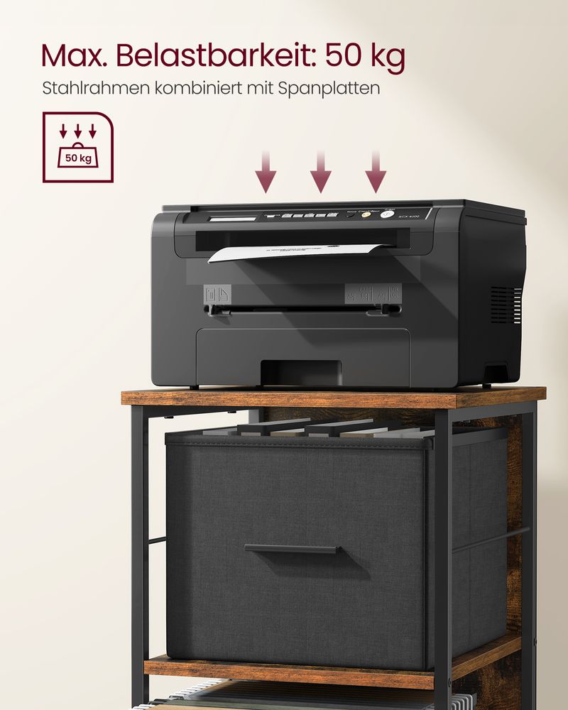 Vasagle Τροχήλατη Βάση Εκτυπωτή / Αρχειοθήκη με 3 Συρτάρια με Χωρητικότητα Εγγράφων A4 - 37.5 x 38.5 x 98.5 cm - Vintage Brown / Ink Black - OFC058B01