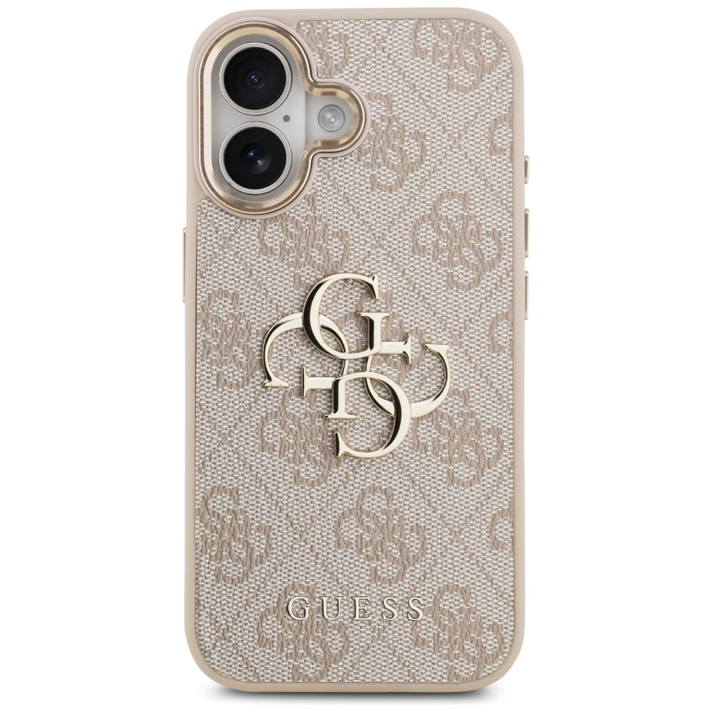Guess iPhone 17 - 4G Big 4G Classic Logo - Σκληρή Θήκη με Πλαίσιο Σιλικόνης και Επένδυση από Οικολογικό Δέρμα - Pink / Gold - GUHCP17S4GMGCPI