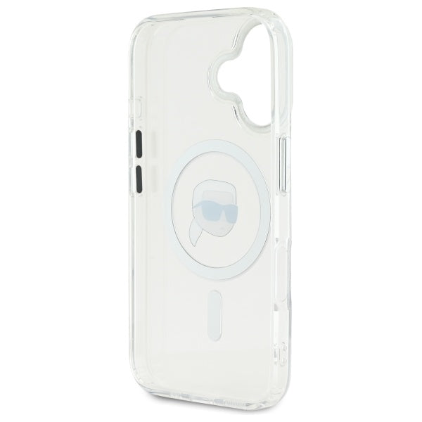 Karl Lagerfeld iPhone 16 - IML Metal Karl Head - MagSafe Σκληρή Θήκη με Πλαίσιο Σιλικόνης - White - KLHMP16SHLSKIH