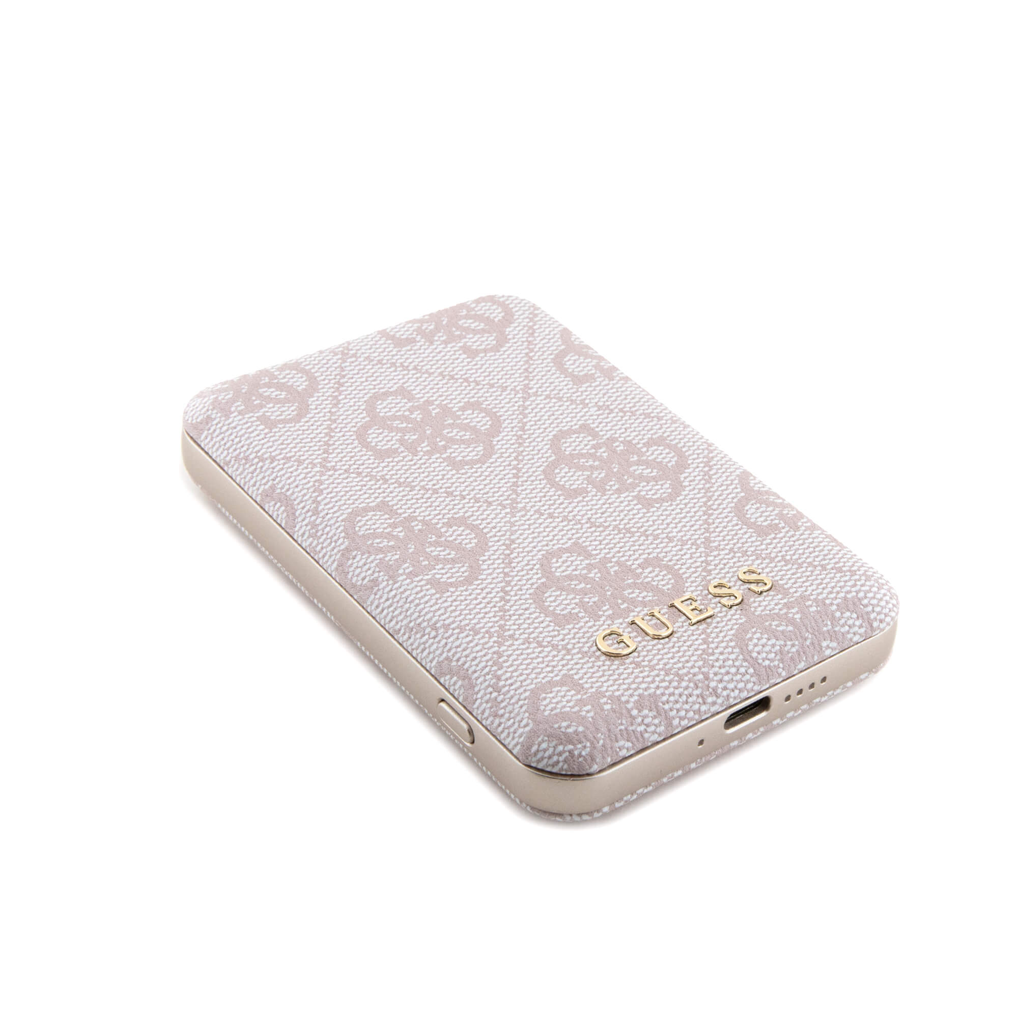 Guess iPhone 15 Pro Max - 4G Metal Logo Σετ MagSafe Σκληρή Θήκη με Επένδυση Συνθετικού Δέρματος και Powerbank 5000mAh - Pink - GUBPM5P15X4GEMGP