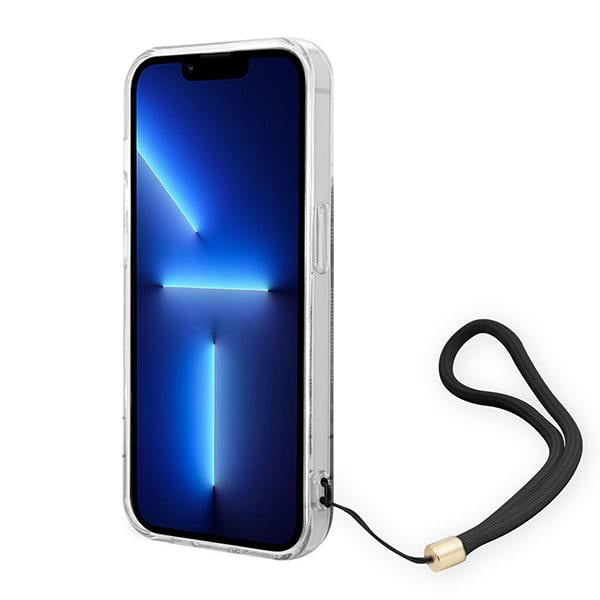 Guess iPhone 14 Pro Max 4G Print Strap Σκληρή Θήκη με Πλαίσιο Σιλικόνης και Λουράκι - Black - GUOHCP14XH4STK