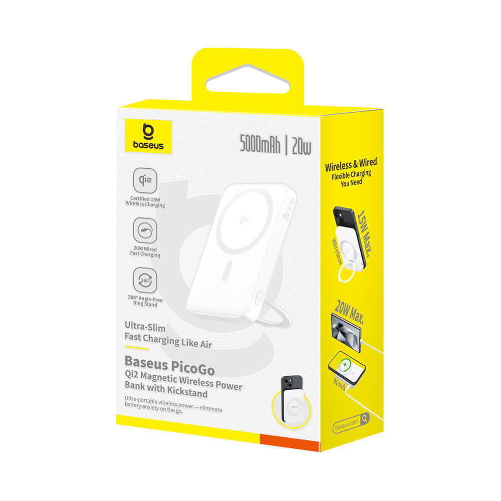 Baseus PicoGo Ασύρματο MagSafe PowerBank 5000mAh 20W με Καλώδιο Type-C - White