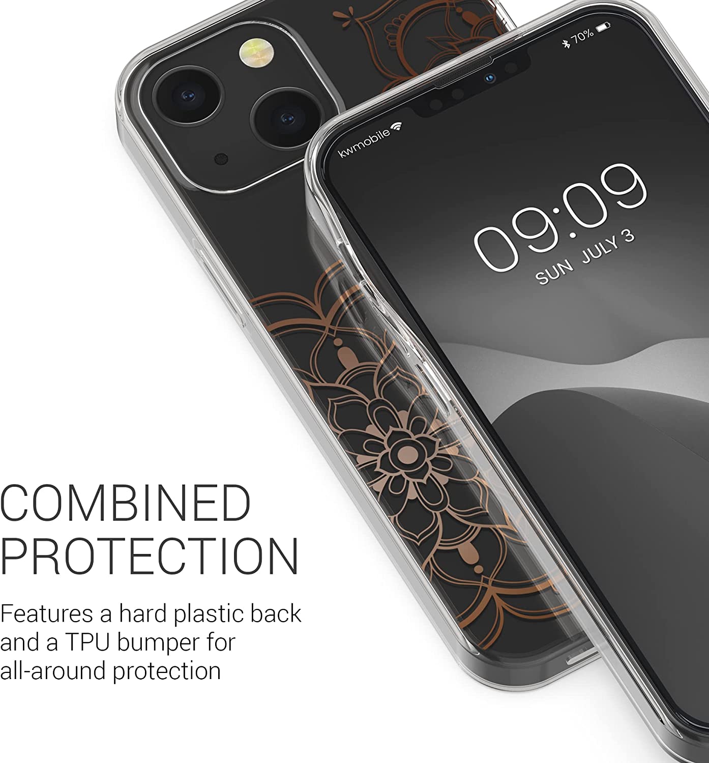 KW iPhone 13 Θήκη Σιλικόνης TPU Design Flower Twins - Διάφανη / Rose Gold - 57143.03