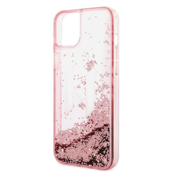 Karl Lagerfeld iPhone 14 Plus / 15 Plus - Liquid Glitter Big KL Σκληρή Θήκη με Πλαίσιο Σιλικόνης - Διάφανη / Pink - KLHCP14MLBKLCP
