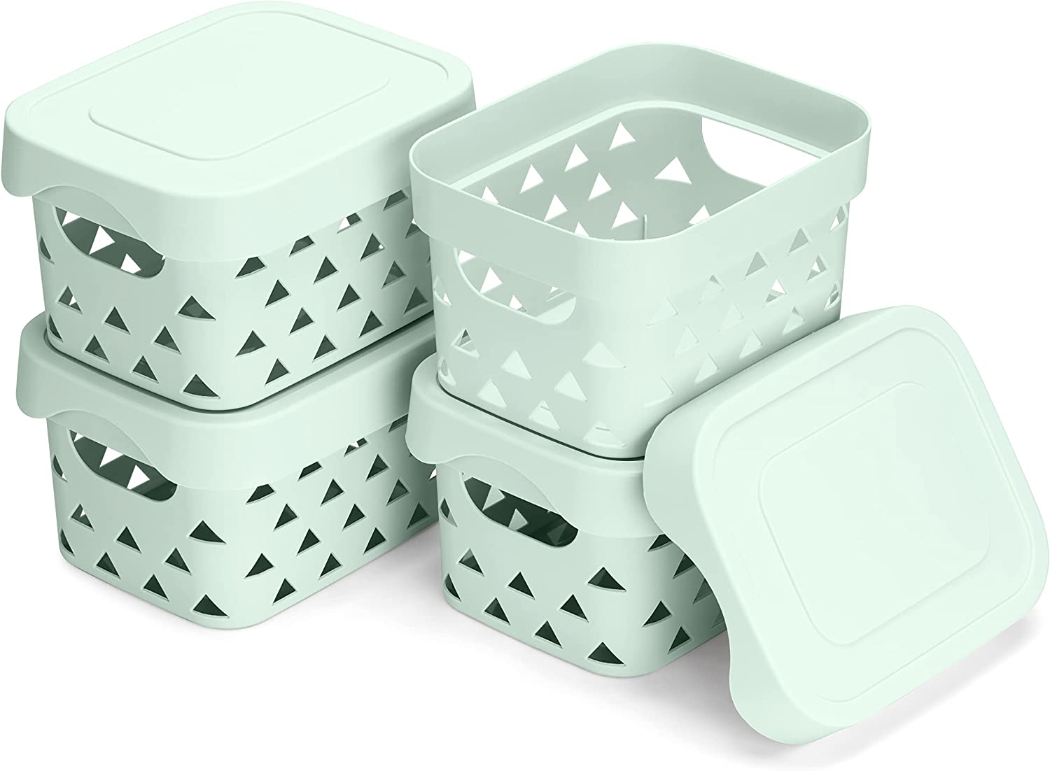 Navaris Σετ με 4 Πλαστικά Κουτιά Αποθήκευσης με Καπάκι - 22 x 17,5 x 13 cm - Mint Green - 55429.02