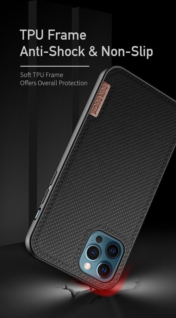 Dux Ducis iPhone 12 Pro Max Fino Series Σκληρή Θήκη με Πλαίσιο Σιλικόνης και Επένδυση από Ύφασμα - Black