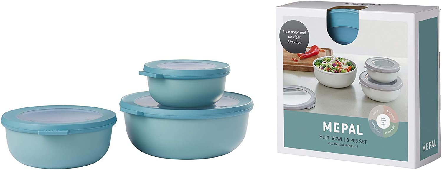Mepal Cirqula Round Σετ με 3 BPA Free Δοχεία Αποθήκευσης Φαγητού - 350 ml - 750 ml - 1250 ml - Nordic Green