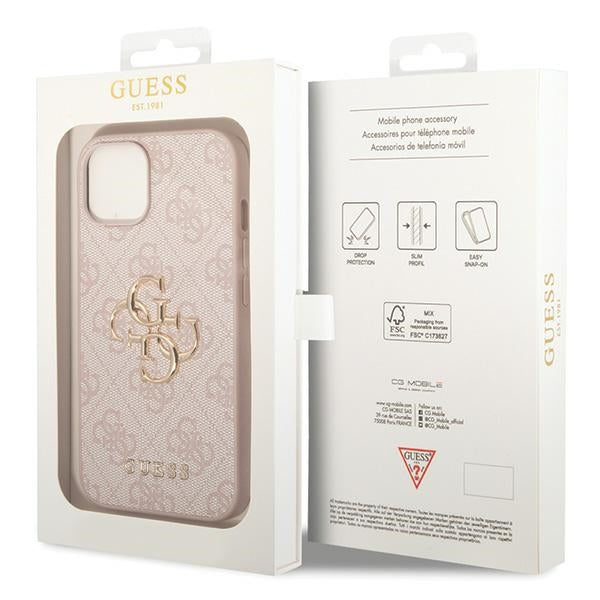 Guess iPhone 15 - 4G Big Metal Logo Θήκη με Επένδυση Συνθετικού Δέρματος - Pink - GUHCP15S4GMGPI