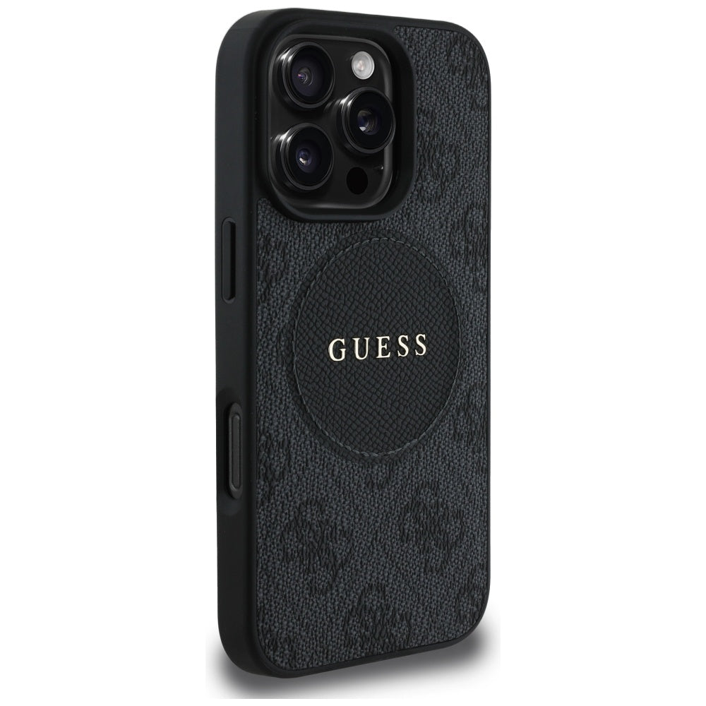 Guess iPhone 16 Pro Max - 4G Circle Classic Logo - MagSafe Θήκη με Επένδυση Συνθετικού Δέρματος - Black - GUHMP16XP4PGRSGK