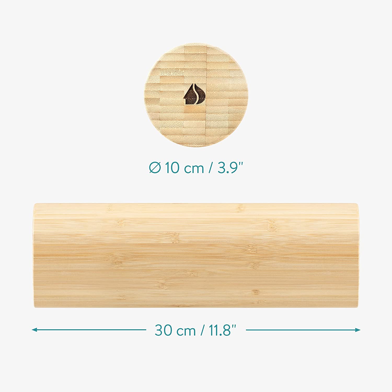 Navaris Bamboo Roller for Exercise, Pilates, Yoga, Stretching, Muscle Massage - Κύλινδρος Γυμναστικής - 30 x 10 cm - Light Brown - 57294.2