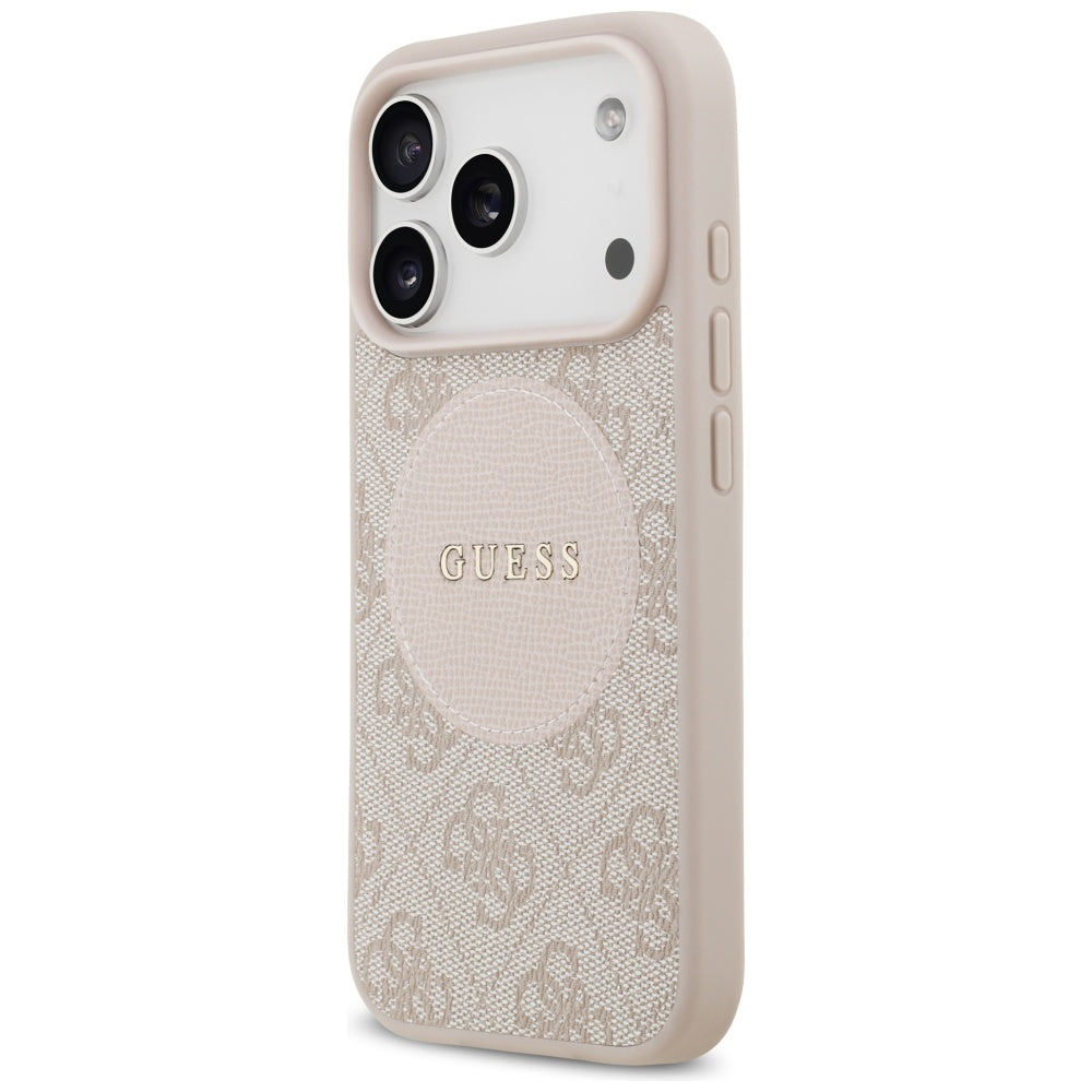 Guess iPhone 17 Pro - 4G Circle Classic Logo MagSafe - Θήκη με Επένδυση Συνθετικού Δέρματος - Pink - GUHMP17LP4PGRSGP