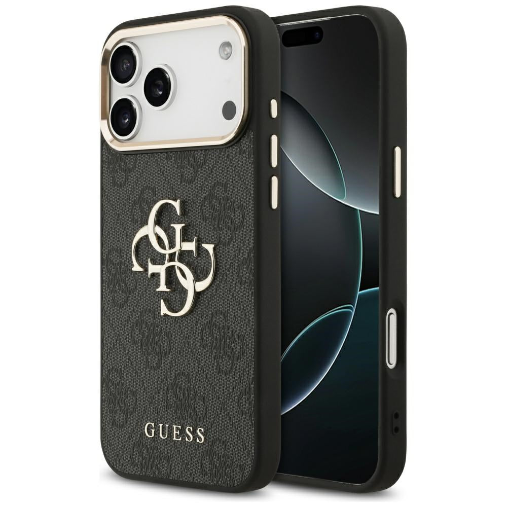 Guess iPhone 17 Pro Max - 4G Big 4G Classic Logo - Σκληρή Θήκη με Πλαίσιο Σιλικόνης και Επένδυση από Οικολογικό Δέρμα - Black / Gold - GUHCP17X4GMGCGR