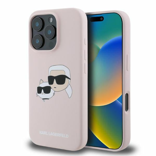 Karl Lagerfeld iPhone 16 Pro Max - Silicone Double Heads Print - Θήκη Σιλικόνης με MagSafe - Pink - KLHMP16XSKCHPPLP