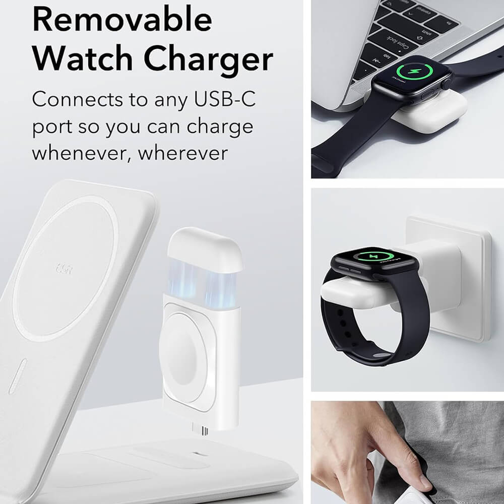 ESR Premium 3in1 Travel Set Ασύρματος Μαγνητικός Φορτιστής MagSafe 15W - White